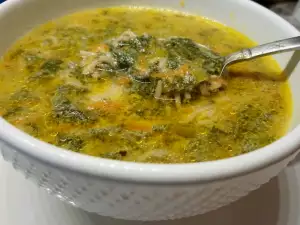 Supă de urzici cu fidea și ceapă verde