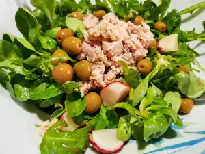 Salata cu ton, ridichi, rucola si fetică