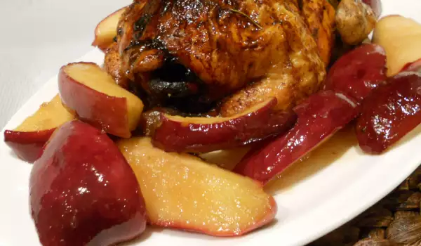 Curcan (găină) la cuptor cu castane și mere