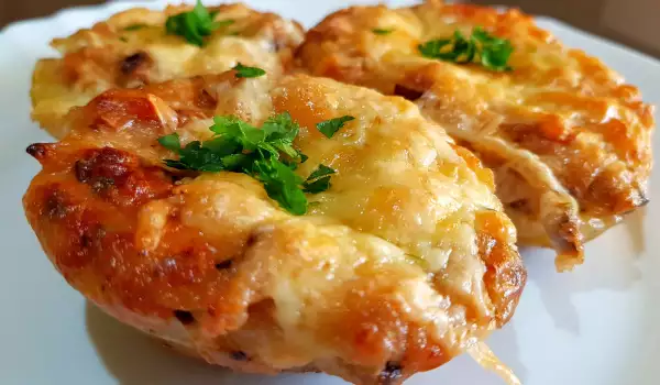 Cartofi umpluți cu ciuperci și brânză topită