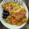 Omletă cu ceapă verde, brânză și cașcaval